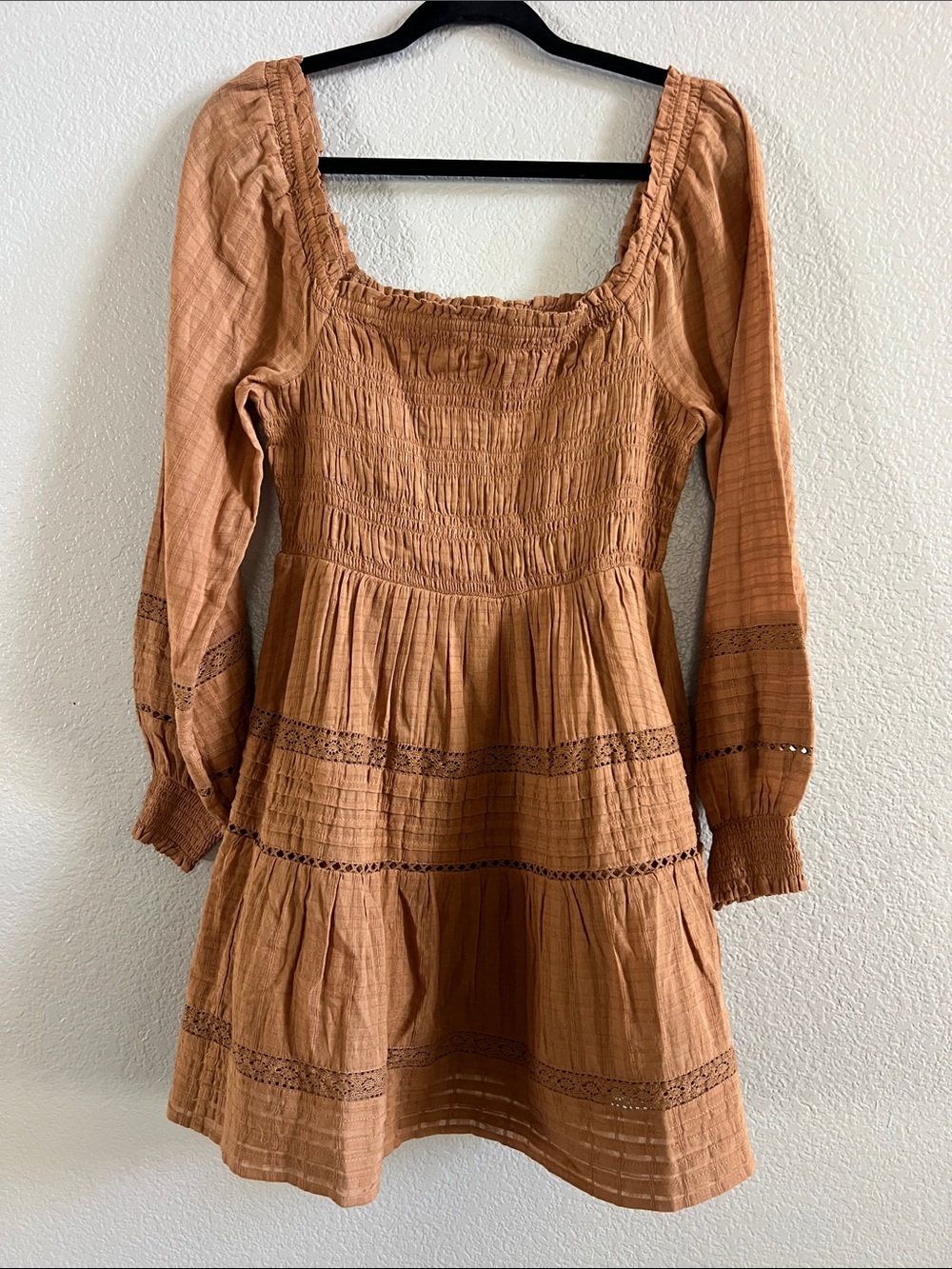 American Eagle Long Sleeve Smocked Babydoll Mini Dress Size M